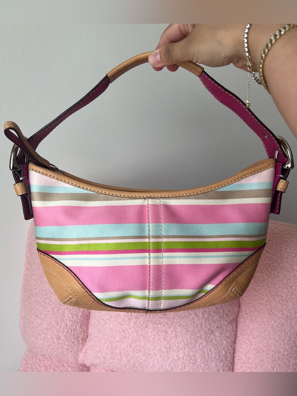 Vintage Coach Pastel Multicolour Stripe Hamptons Hobo Shoulder Bag
